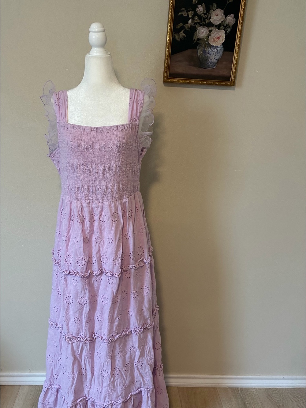 Lavender Eyelet Long Sleeve-Style Midi Dress - Brand Unspecified